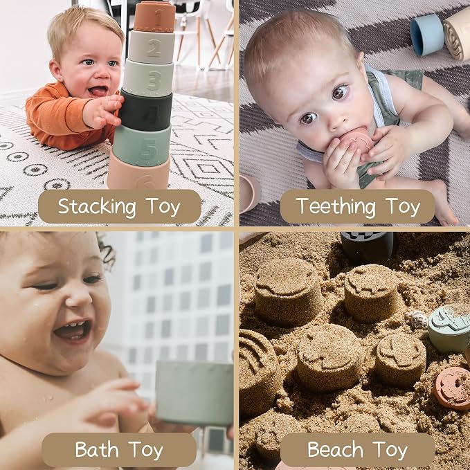 Moonkie Stacking Baby Toy, Eductional Soft Teething Toy with 7 Piece