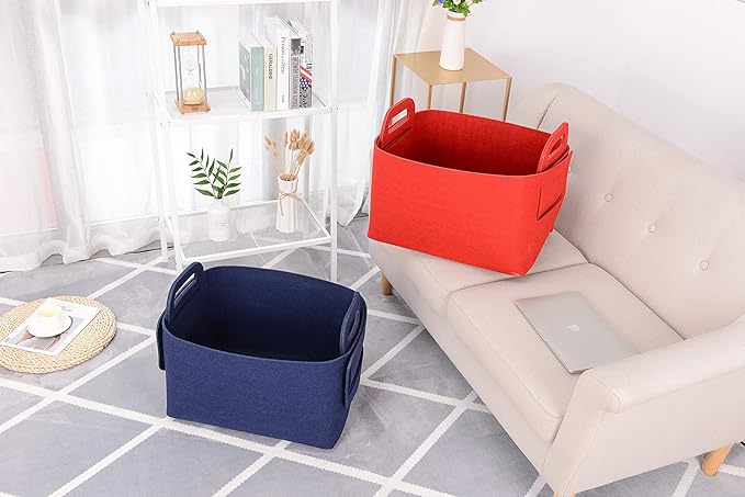 Storage Basket Felt Storage Bin Collapsible& Convenient Box Organizer with Carry Handles for Office Bedroom Closet Babies Nursery Toys Laundry (Navy Blue, 19.9inch（L）Ã?3.6inch（W）Ã?2.6inch（Hï¼?