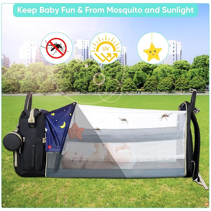 ZRSUN Baby Diaper Bag Backpack,Baby Shower Gifts, Multifunctional Travel Diaper Bag, Gifts for Mom with Portable Diaper Pad (Black)