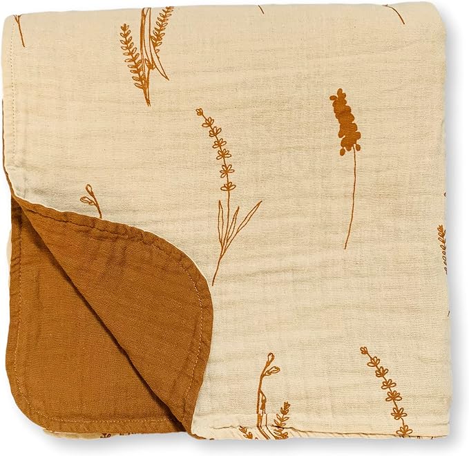 Leyl&Ari Basic Toddler Blanket | Organic Cotton Reversable Toddler Crib Blanket | Gender Neutral (Caramel/Neutral)