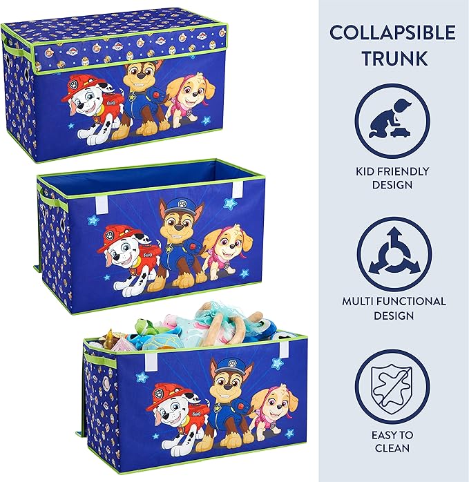 Paw Patrol 4-Piece Kids Storage Set with Pop-Up Hamper, Collapsible Toy Trunk & 2 Nestable Bins, Bedroom & Playroom Organizer