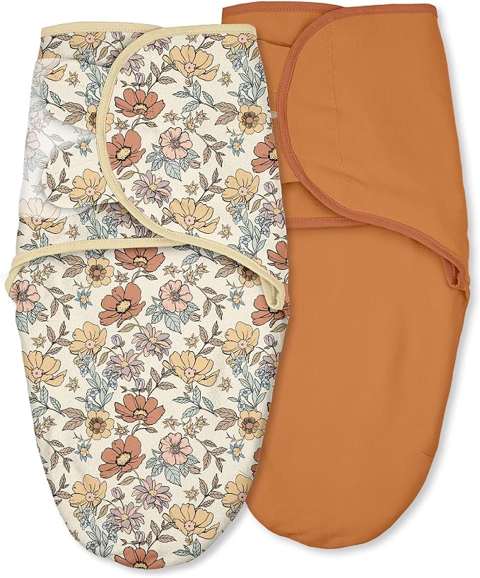Baby Swaddles for Newborn Organic Cotton,Soft & Snug Newborn Velcro Swaddle 3-6 Months Sleep Sack Helps Calm Startle Reflex, 2-Pack Wrap Nursery Swaddling Blankets Retro Floral