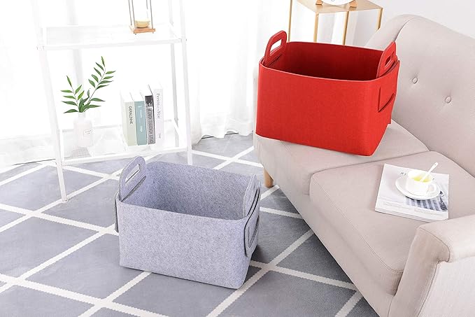 Minoisome Storage Basket Felt Storage Bin Collapsible& Convenient Box Organizer with Carry Handles for Office Bedroom Closet Babies Nursery Toys Laundry (Red, 15.7inch（L）Ã?1inch（W）Ã?0inch（Hï¼?