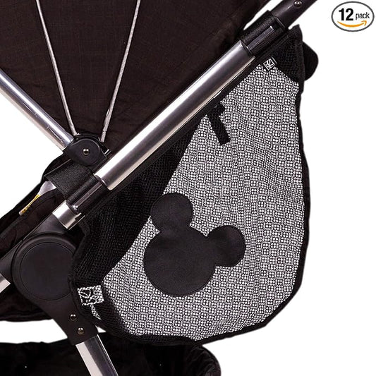 J.L. Childress Disney Baby Side Sling Stroller Cargo Net - Stroller Organizer Attachment for Storage,Mesh Bag for Baby Accessories,Universal Fit - Mickey,Black,(Pack of 12)