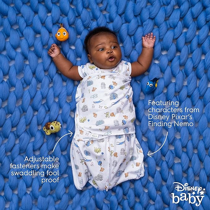 HALO Disney Baby Finding Nemo 100% Cotton Sleepsack Swaddle, 3-Way Adjustable Wearable Blanket, Great Barrier Reef, Small, 3-6 Months