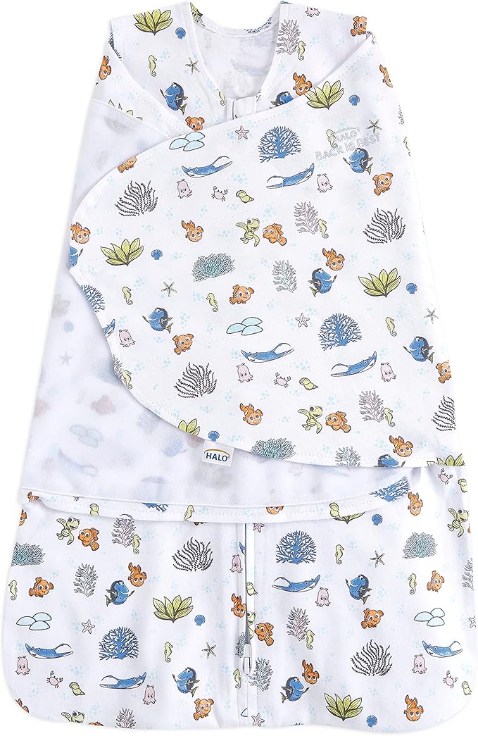 HALO Disney Baby Finding Nemo 100% Cotton Sleepsack Swaddle, 3-Way Adjustable Wearable Blanket, Great Barrier Reef, Small, 3-6 Months
