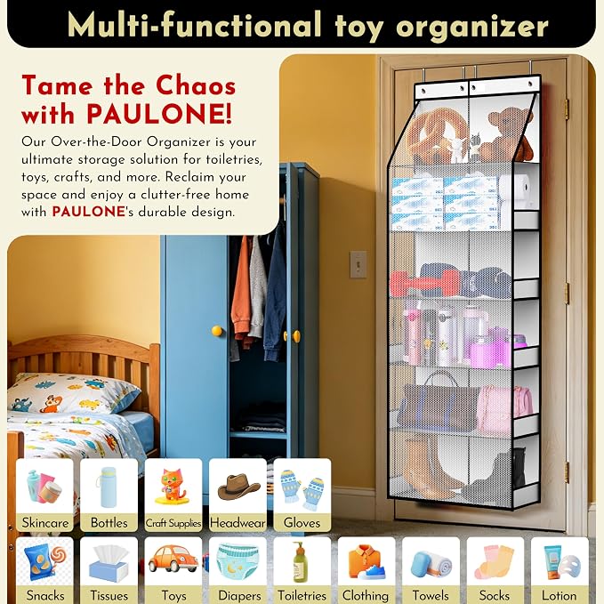 PAULONE 6-Tier Over Door Organizer 71" Tall – Hanging Storage with 2 Sizes of Large Deep Pockets (24.3" W x 8.9" D), 98 lbs Capacity, for Bedroom Closet, Bathroom, Nursery & Kitchen