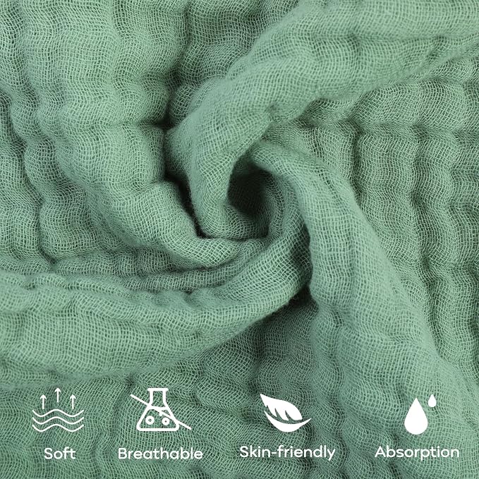 Yoofoss Muslin Baby Washcloths 100% Organic Cotton Face Towels 6 Pack Wash Cloths for Baby 12x12in Soft and Absorbent Baby Wipes (Gradient Green)