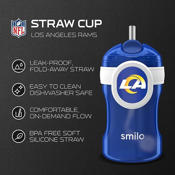 Smilo Straw Cup - Los Angeles Rams Officially Licensed NFL Sippy Cup - Baby and Toddler Cup with Weighted Silicone Straw and 8.5 oz Capacity - BPA-Free