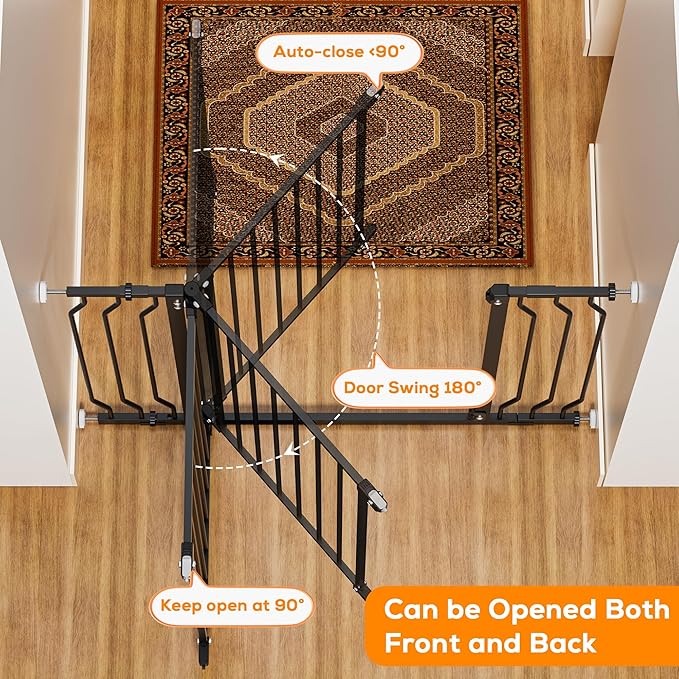 29-43" Baby Gate for Stairs, Baby Safety Essentials, Auto Close Gate for Doorways, Easy Install Pressure Mounted Dog Gate Indoor, Pet Gates for Dogs, Black