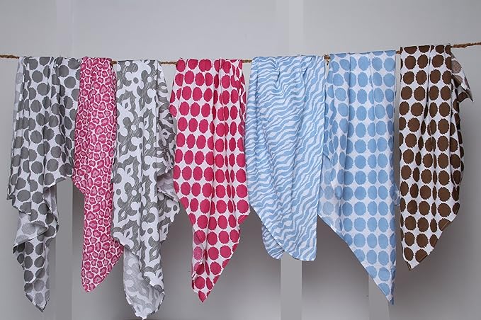 Bacati - 4 Pack Ikat Baby Swaddle Blanket Girls Swaddle Wrap Soft Breathable Cotton Muslin Swaddle Blankets Receiving Blanket for Girls, Large 45 x 45 inches (Dots/Leopard Pink/Chocolate)
