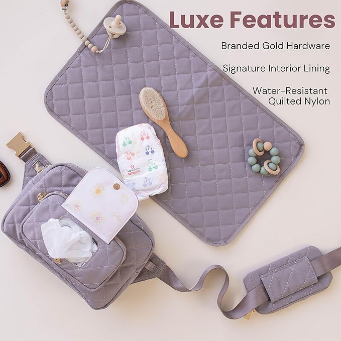 Lion & Light® Small Diaper Bag - Mini Diaper Bag with Portable Changing Pad, Crossbody Bags for Baby & Toddler, GreyTravel-Friendly Baby Tote with Adjustable Strap & Zippered Pockets
