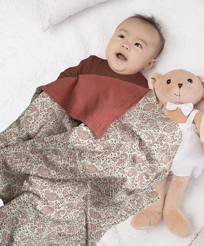 Leyl&Ari Muslin Quilt Blanket | 100% Organic Cotton | Toddler Crib Blanket | Made in USA, (Paisley)