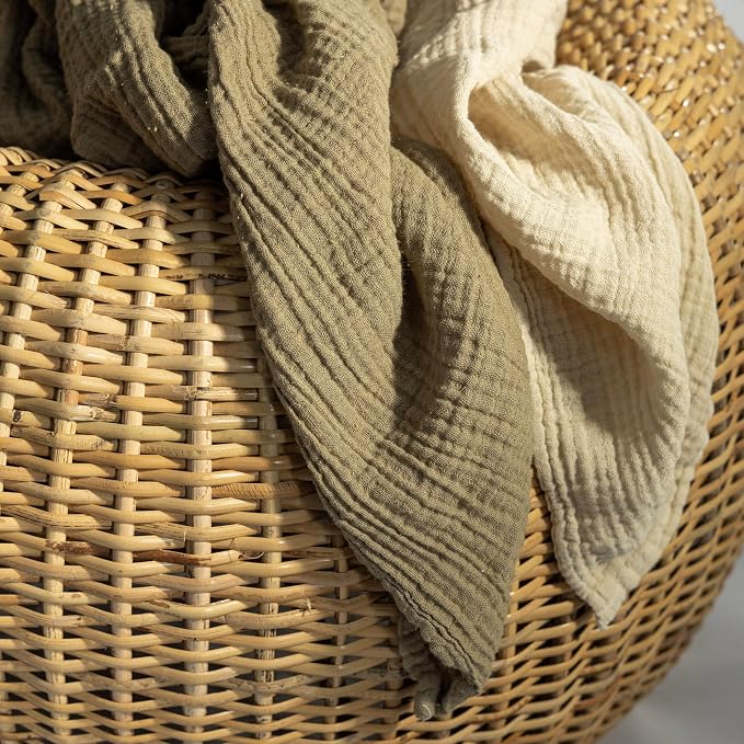 Dreamology Receiving Blanket,Muslin Swaddling Blankets for Newborn Boy,Girl,2 Pack,Soft & Breathable,100% Cotton Swaddle Blanket,Large Baby Swaddle Blanket,44 x 44 inches Muslin Blanket | Olive, Acru