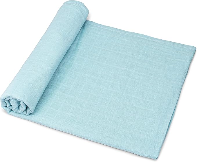 Goobie Baby Organic Muslin Swaddle Blanket, 100% Certified Organic Cotton, Ultra Soft & Breathable, Oversized 47X47 Inches for Easy Swaddling, Multi-Use Blanket for Nursing & More (Sea Glass)