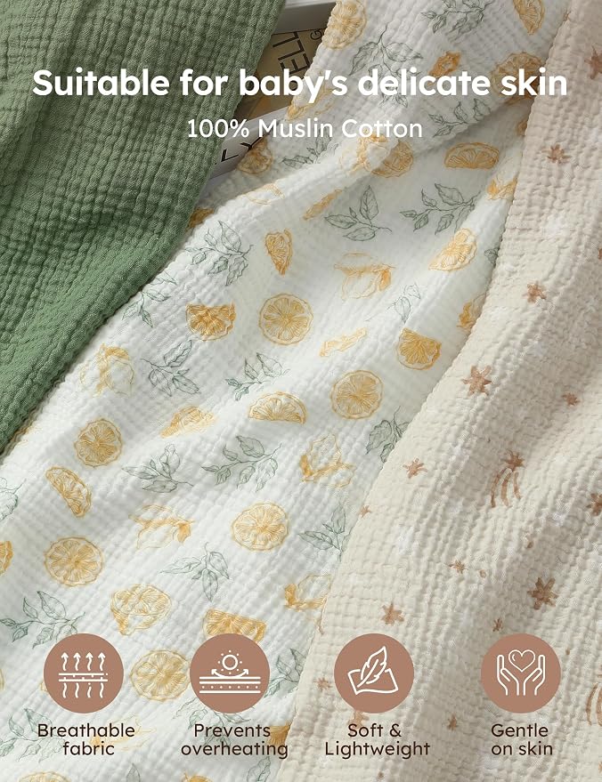 Unnivoll Muslin Swaddle Blankets for Newborns, 100% Cotton Receiving Blankets, Large 38 x 40 inches Baby Swaddle Blanket for Baby Boys and Girls, Soft Breathable Infant Baby Essentials 3 Pack Green