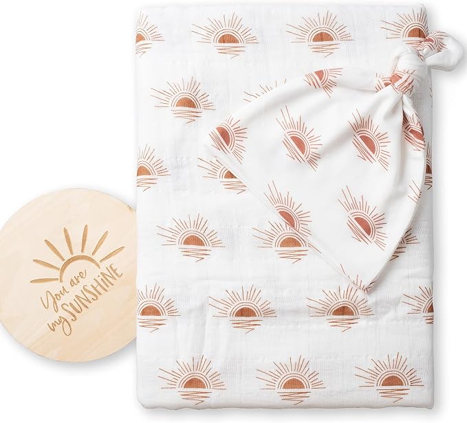 Miaoberry 100% Organic Cotton Baby Muslin Swaddle Blanket Set| Clay Rust Boho Sunrays| Gender Neutral for Boys Girls|Rust Sunset Sunshine| Hospital Newborn Receiving Blanket |Newborn Unisex