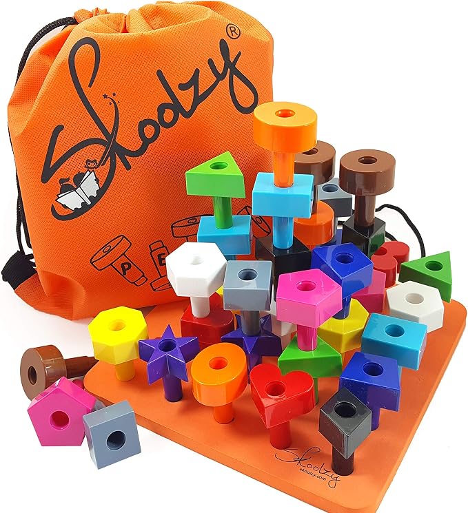 Skoolzy Color Sorting Toy - Peg Board Set and Shapes Puzzle - Educational Fine Motor Skills Toys for Kids