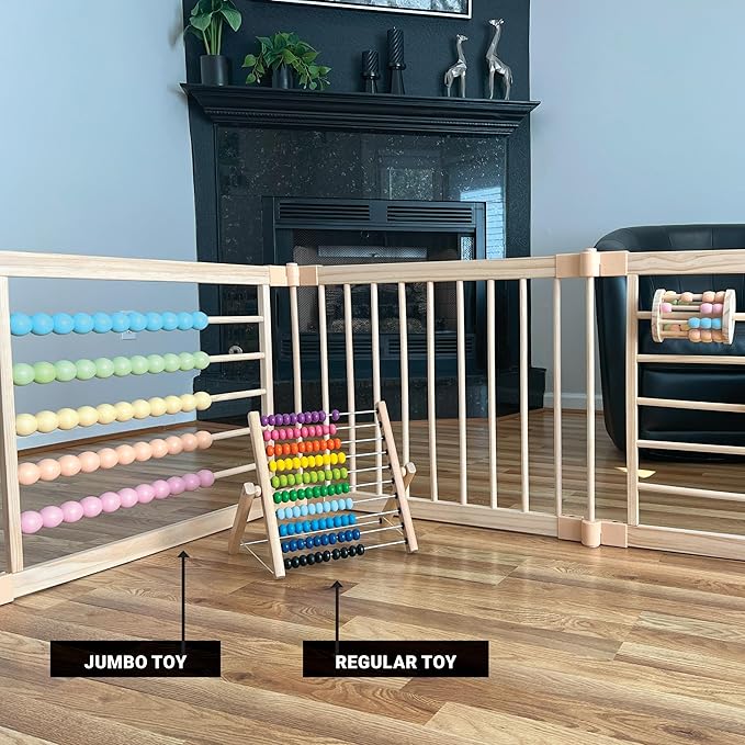 ZETY Natural Wood Baby Playpen ??8 or 10 Panel Foldable Play Yard with Door Panel and Built-in Toys, CPC Certified & SGS Tested