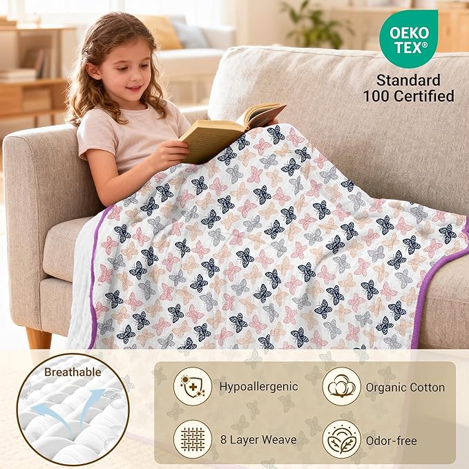 ZPECC Muslin Baby Blanket Thicker, 30x40 Organic Cotton Newborn Receiving Quilt Hypoallergenic for Baby Essentials Swaddle Crib Stroller, Butterfly