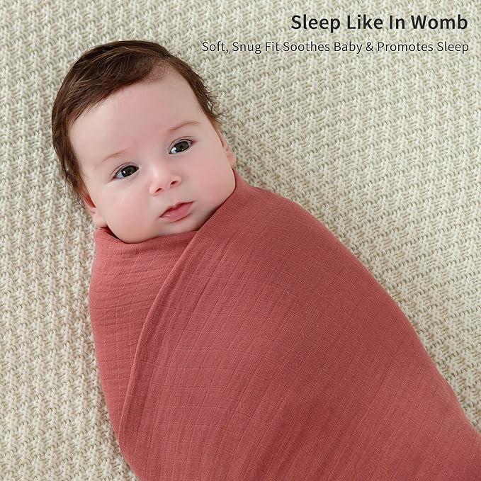 POMISO Muslin Swaddle Blankets for Boys & Girls, Newborn Receiving Blankets, 4 Pack Soft Breathable Baby Swaddles, Large 47x47 Inches, Red Berries & Earthy Colors