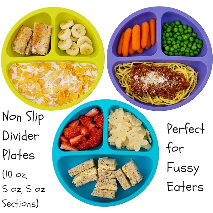 EVLA'S Silicone Plates & Baby Bowls Set, Suction Bowls with Lids and Divided Plates, Unbreakable, Easy-to-Clean Feeding Set for Growing Babies and Toddlers