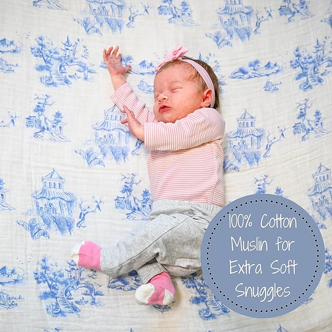 LollyBanks Swaddle Blanket for Girls, 100% Cotton Muslin Swaddle Blankets for Newborns, 47 x 47 Inches Soft and Breathable Baby Blanket, Baby Essentials, Registry (Floral and Painting 2 Pack)