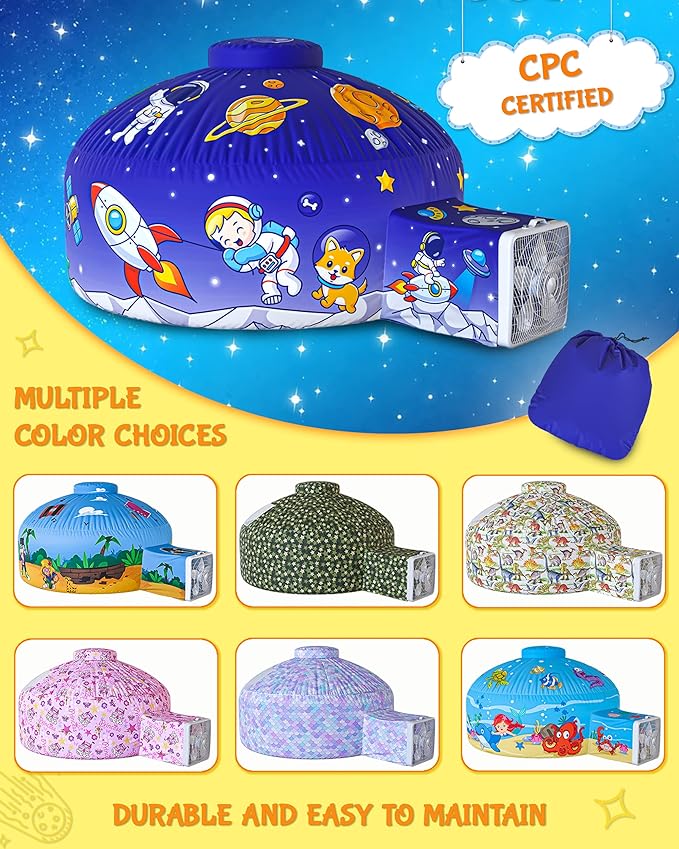 Skywin Air Tent for Kids (77??x 50?? Builds in 30 Sec, Toddler Tents Indoor for Imaginative Play, Spacious Kids Forts Indoor Playhouse for Boys & Girls Ages 3-14 (Fan Not Incl) (Space Cadet)