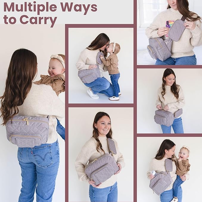 Lion & Light® Small Diaper Bag - Mini Diaper Bag with Portable Changing Pad, Crossbody Bags for Baby & Toddler, GreyTravel-Friendly Baby Tote with Adjustable Strap & Zippered Pockets