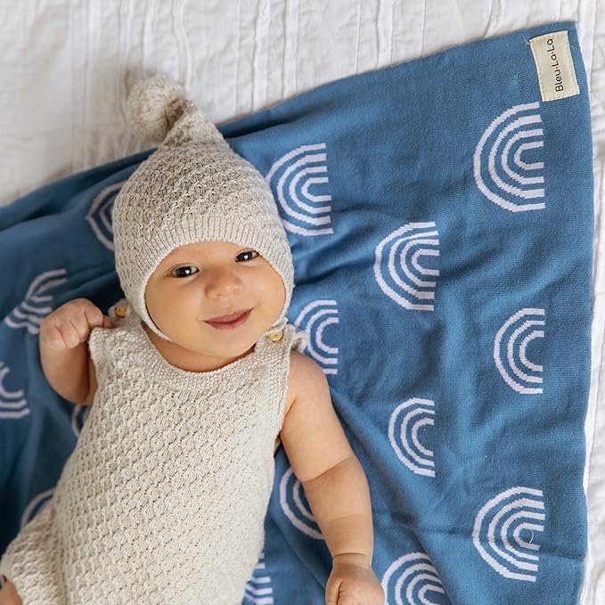 Baby Receiving Blanket Boys 100% Cotton Buttery Soft Cozy Receiving Swaddle Crib Stroller Blanket for Shower Gift Registry for Newborns, Infants, Toddlers (Rainbow - Blue)