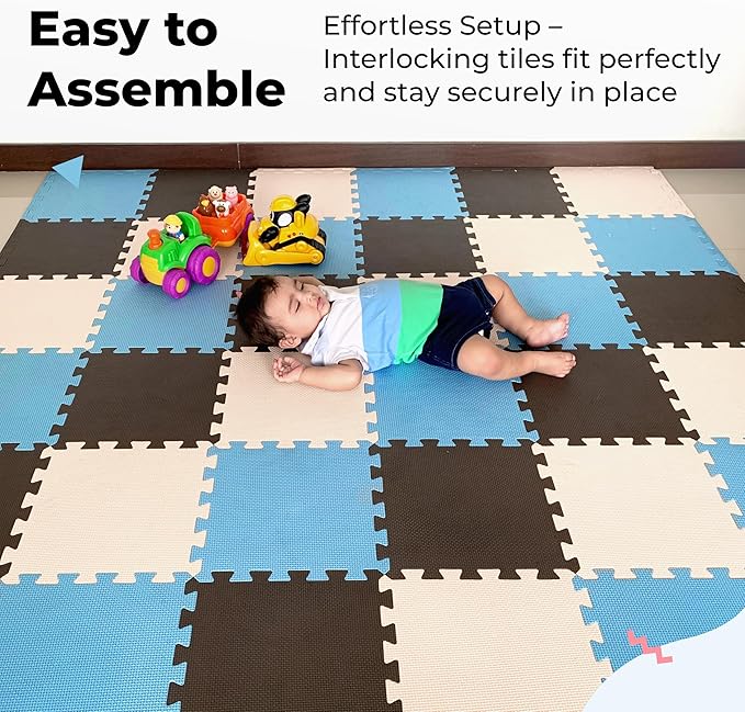 MioTetto Baby Play Mat, Soft Foam Floor Tiles for Kids. Adjustable Interlocking Foam Tiles, Fits with 74x74 Playpen Baby mat for Crawling & Development, Safe & Non-Toxic Playmat for Babies 6-12 Months