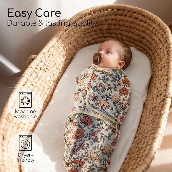 Baby Swaddles for Newborn Organic Cotton,Soft & Snug Newborn Velcro Swaddle 3-6 Months Sleep Sack Helps Calm Startle Reflex, 2-Pack Wrap Nursery Swaddling Blankets Retro Floral