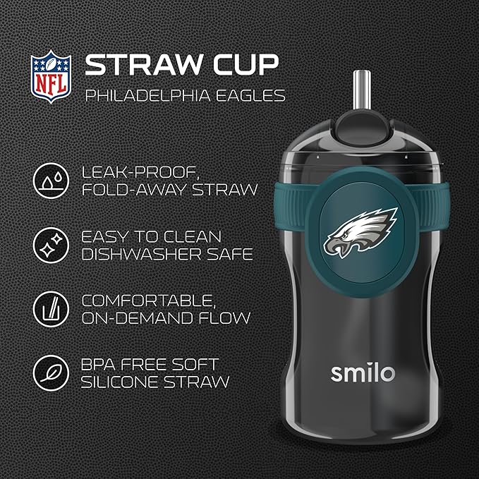 Smilo Straw Cup - Philadelphia Eagles Officially Licensed NFL Sippy Cup - Baby and Toddler Cup with Weighted Silicone Straw and 8.5 oz Capacity - BPA-Free