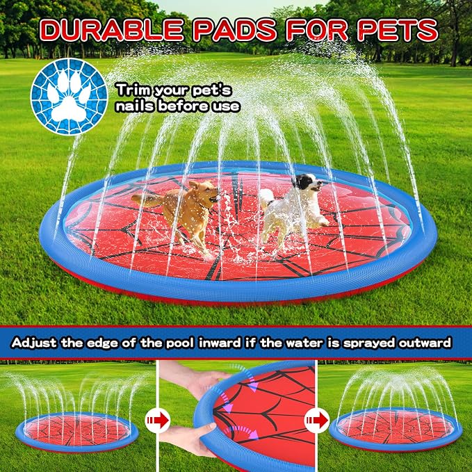 Non Slip Splash Pad for Kids and Dogs, 67'' Extra Large Splash Pad Outdoor Sprinkler for Kids, Dog Water Summer Toys Outdoor Toys for Toddlers 3-5 Ages 4-12