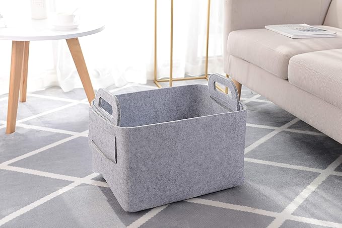 Storage Basket Felt Storage Bin Collapsible& Convenient Box Organizer with Carry Handles for Office Bedroom Closet Babies Nursery Toys Laundry (Light grey, 17.9inch（L）Ã?2.2inch（W）Ã?1.6inch（Hï¼?