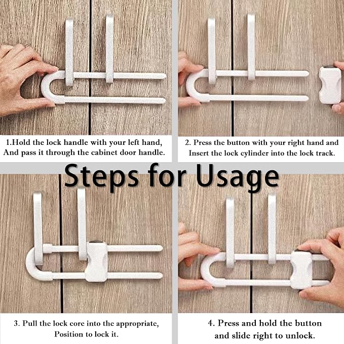 Cabinet Locks Baby Proofing U-Shaped Child Locks for Cabinets Latches Adjustable (White,1 pack of 4)