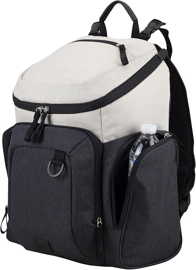 BODHI Baby Tech Top Loader Diaper Bag Backpack with removable changing pad, Unisex, for Moms and Dads - Oatmeal/Black Combo Chambray