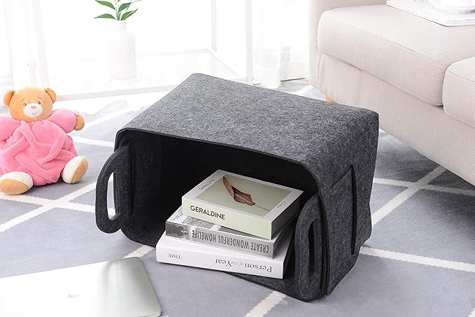 Storage Basket Felt Storage Bin Collapsible& Convenient Box Organizer with Carry Handles for Office Bedroom Closet Babies Nursery Toys Laundry (Dark grey, 17.9inch（L）Ã?2.2inch（W）Ã?1.6inch（Hï¼?