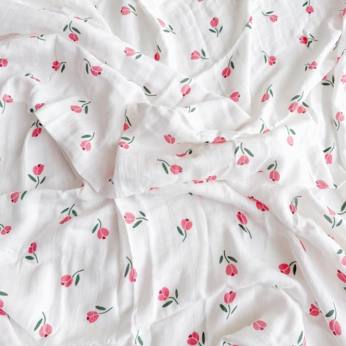 Ali+Oli Muslin Swaddle Blanket for Baby (Tulip) Large 47" x 47" Soft Rayon Made from Bamboo & Organic Cotton, Machine Washable Receiving Blanket Wrap for Newborn to Toddler