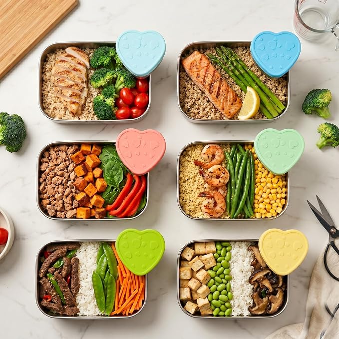Heart Shaped Salad Dressing Container To Go, 4 Pack 2.1oz Stainless Steel Sauce Cups with Leakproof Silicone Lids, Portion Control for Bento, Meal Prep, Office, Travel & Picnic