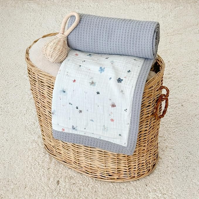 Mouliss Personalized Baby Blanket with Name ??Handmade 100% Organic Cotton Newborn Gift | Custom Knit Blanket for Boys, Girls, Kids & Baby Showers (Light Grey/Galaxy Bloom)