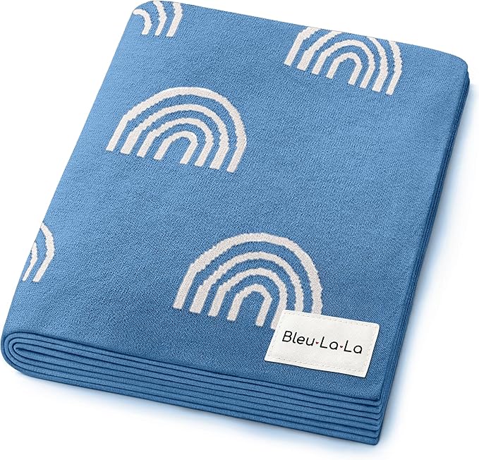 Baby Receiving Blanket Boys 100% Cotton Buttery Soft Cozy Receiving Swaddle Crib Stroller Blanket for Shower Gift Registry for Newborns, Infants, Toddlers (Rainbow - Blue)