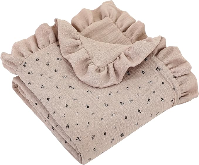 Muslin Toddler Blanket 43"x43" - 100% Cotton Super Soft Crib Blanket for Baby Boys & Girls, Infant & Toddler,Lightweight Nursing Cover & Breathable Stroller Blanket,Floral Design (Brown)