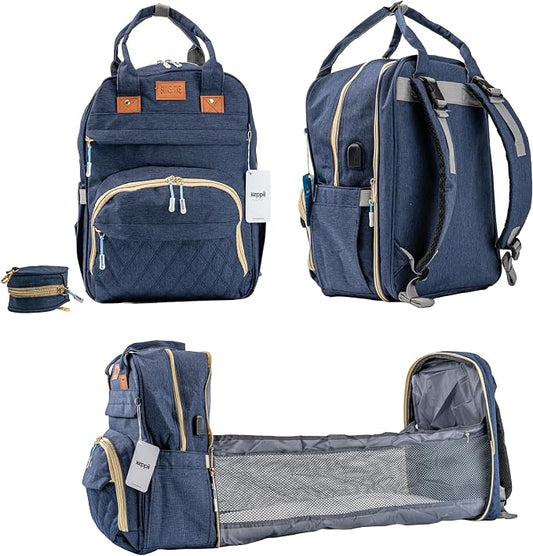 keppii essential™ 3-in-1 Diaper Backpack – Waterproof, USB Port, 16 Pockets & Changing Station | CPC Certified (Deep Blue)