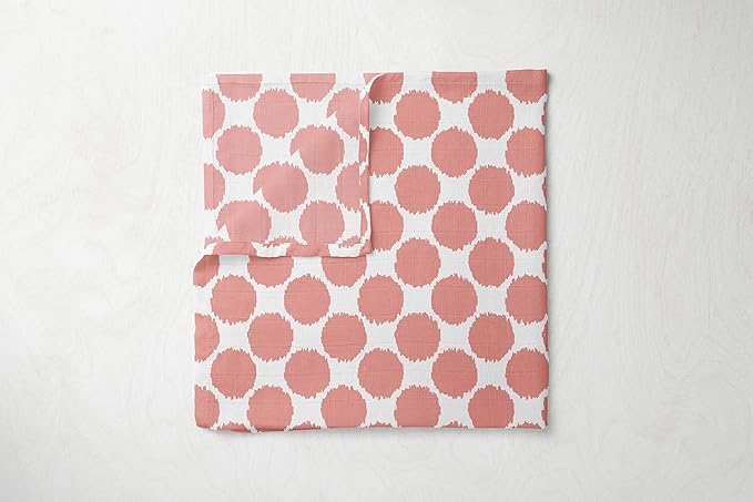 Bacati Ikat Coral/Grey Dots/Stripes Swaddling Muslin Blankets Set of 4