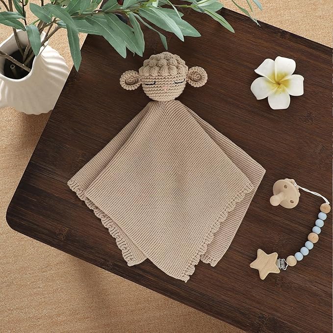 Neiwech Sheep Snuggle Loveys for Babies Cotton Baby Security Blanket for Newborn Infant Boys Girls Camel