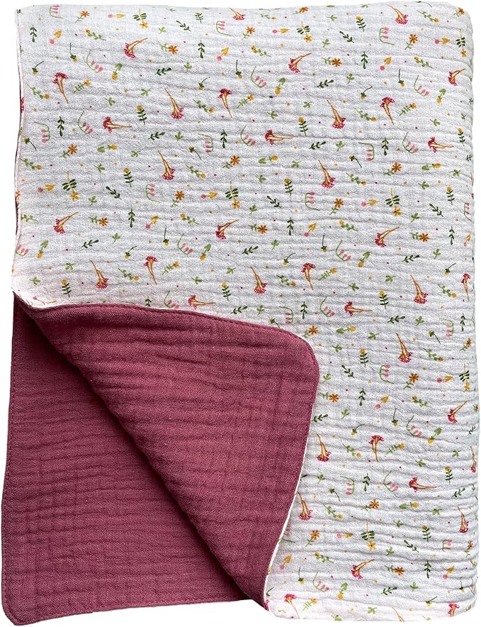 Leyl&Ari Muslin Toddler Quilt | Newborn Essentials | Floral Baby Blanket | Made in USA (Wildflowers/Rose)