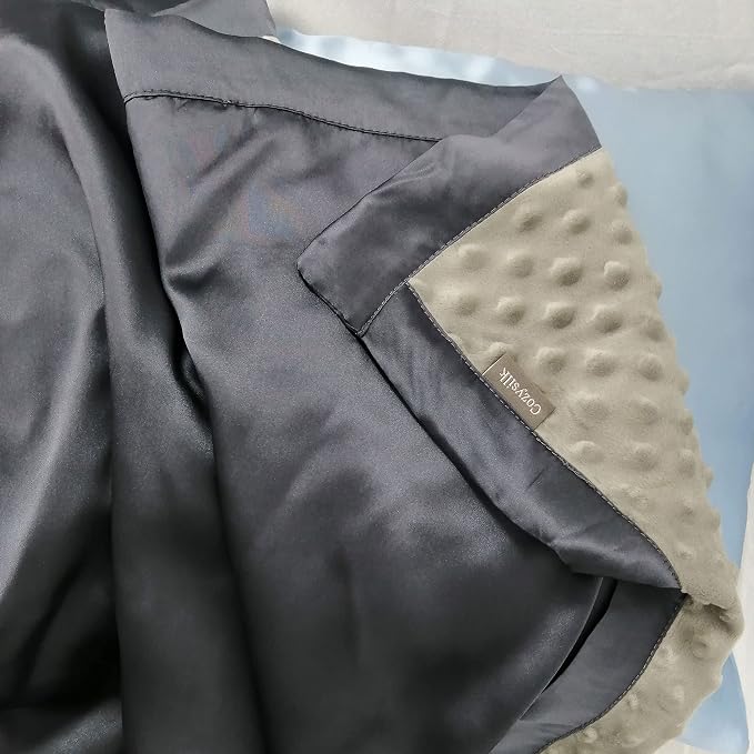 Baby Soft Silk Blanket - 100% Mulberry Silk On One Layer with Minky Plush Dot Blanket Backing - Reversible Double Layer, Gift for Girls/Boys Best for Summer (28 x 40 inch, Dark Grey)