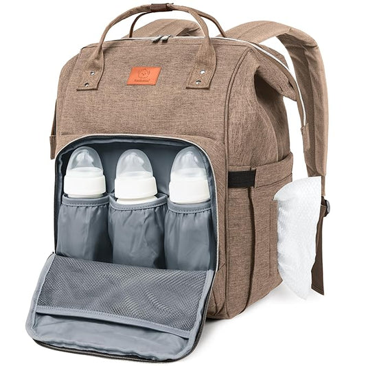 KeaBabies Baby Diaper Bag Backpack - Large Baby Bag for Boys, Girls, Waterproof Multi Function Travel Diaper Backpack with Changing Pad, Durable Travel Essentials for Moms and Dads (Coffee Brown)