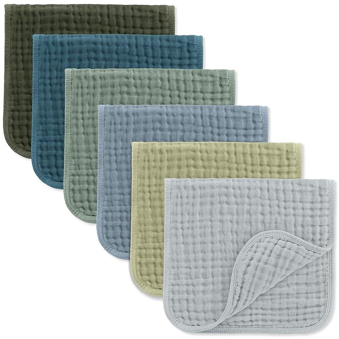 Comfy Cubs Muslin Burp Cloths 20" x 10", Pack of 6 - Large, 6-Layer, Ultra Absorbent 100% Cotton for Baby Drool and Messes - Soft, Safe & Gentle Baby Burp Cloths Set for Boys & Girls - Multi Boy
